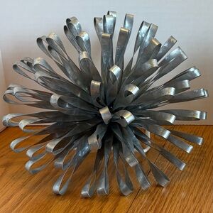 Industrial Modern Metal Wall Sculptures Pair Silver Burst Flower Art Decor 12”